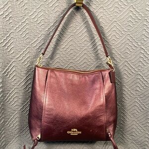 Coach Metallic Wine Shoulder Bag With Crossbody Strap